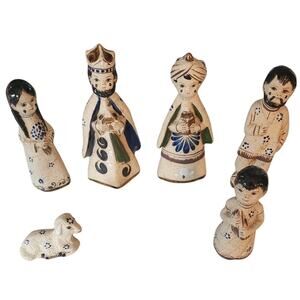 Handmade 6pc Mexican Tonala Pottery Nativity Christmas Folk Art